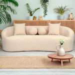 Sofá curvado de 4 plazas Celin de tela bouclé beige