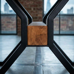 Table à manger rectangulaire style industriel 150cm Rustica Bois de manguier et Métal Noir