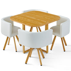 Mesa con sillas escandinavas Agustine blancas y roble