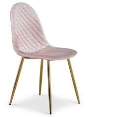 Juego de 8 sillas Atona acolchadas patas oro terciopelo rosa