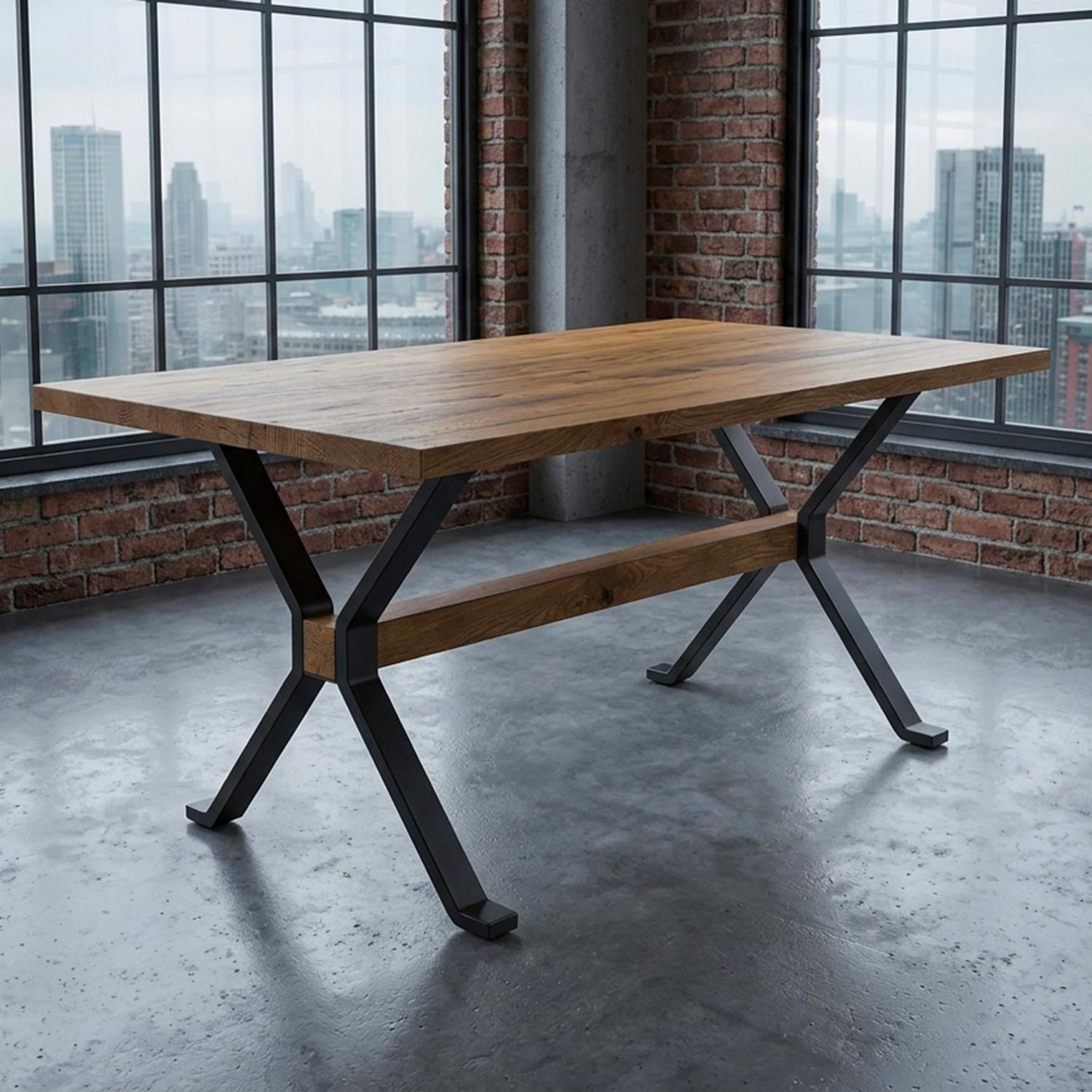 Table à manger rectangulaire style industriel 150cm Rustica Bois de manguier et Métal Noir