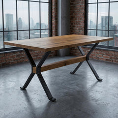 Table à manger rectangulaire style industriel 150cm Rustica Bois de manguier et Métal Noir