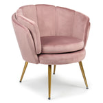 Sillón redondo de terciopelo rosa con patas de metal dorado