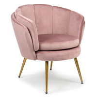 Fauteuil rond en velours rose avec pieds en métal or
