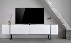 Meuble TV avec 2 portes Biwa 180 cm blanc et métal noir