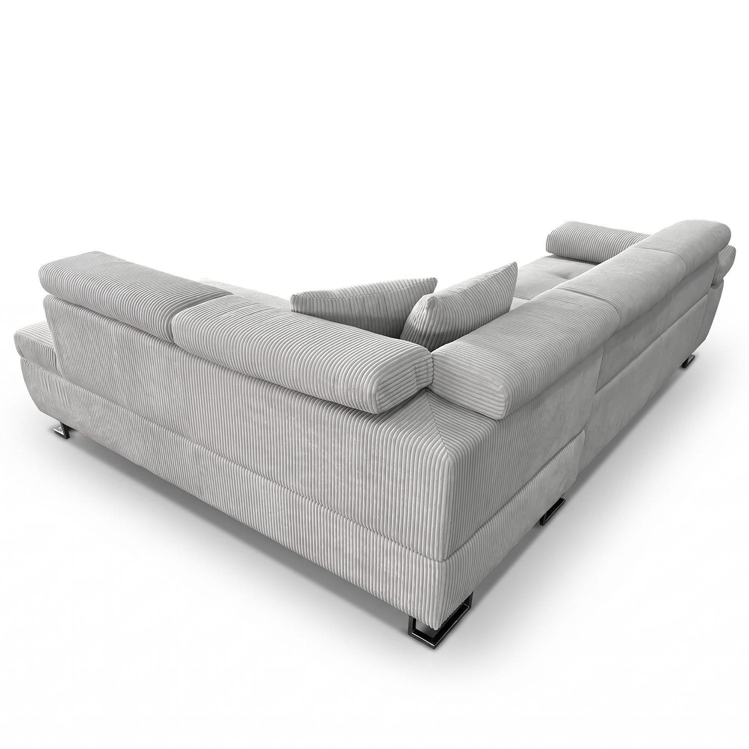 Canapé d'angle convertible Antoni avec têtières relevables angle à droite Velours côtelé Gris