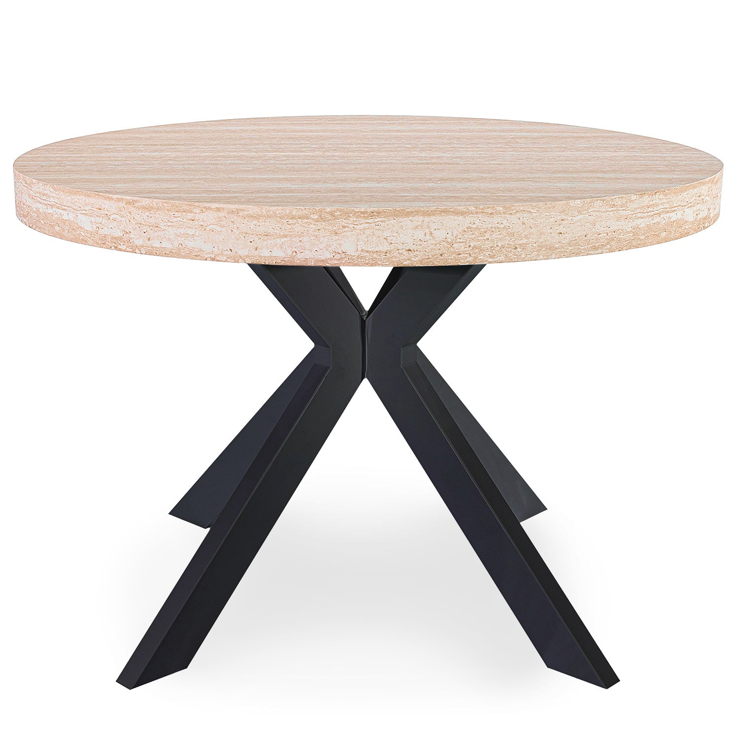 Table ronde extensible 110-260cm Myriade Effet travertin Beige et Noir