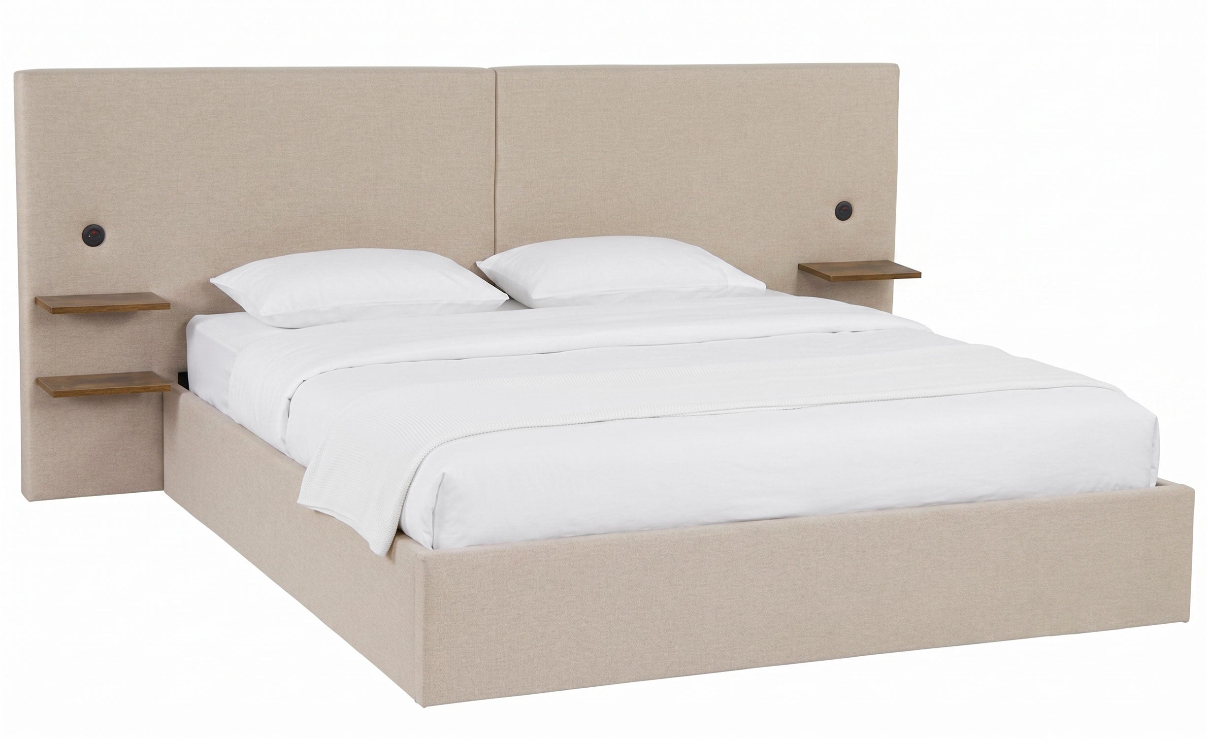 Lit-coffre complet avec tablettes et ports USB intégrés Lukas 180x200cm Tissu Taupe clair