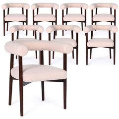 Lot de 8 chaises style scandinave chic Bringo Bois foncé et Tissu bouclette Beige