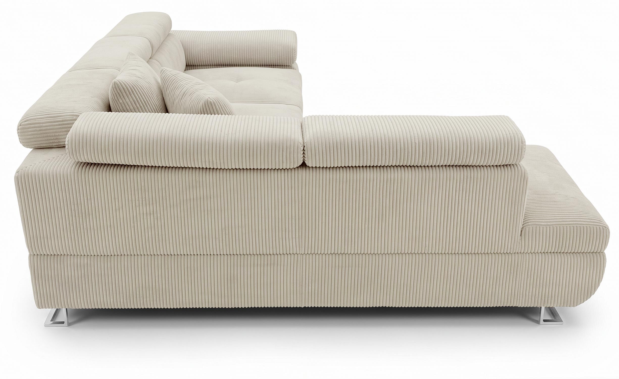 Canapé d'angle convertible Antoni avec têtières relevables angle à gauche Velours côtelé Beige