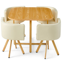 Juego de mesa y 4 sillas escandinavas beige con patas de metal efecto madera