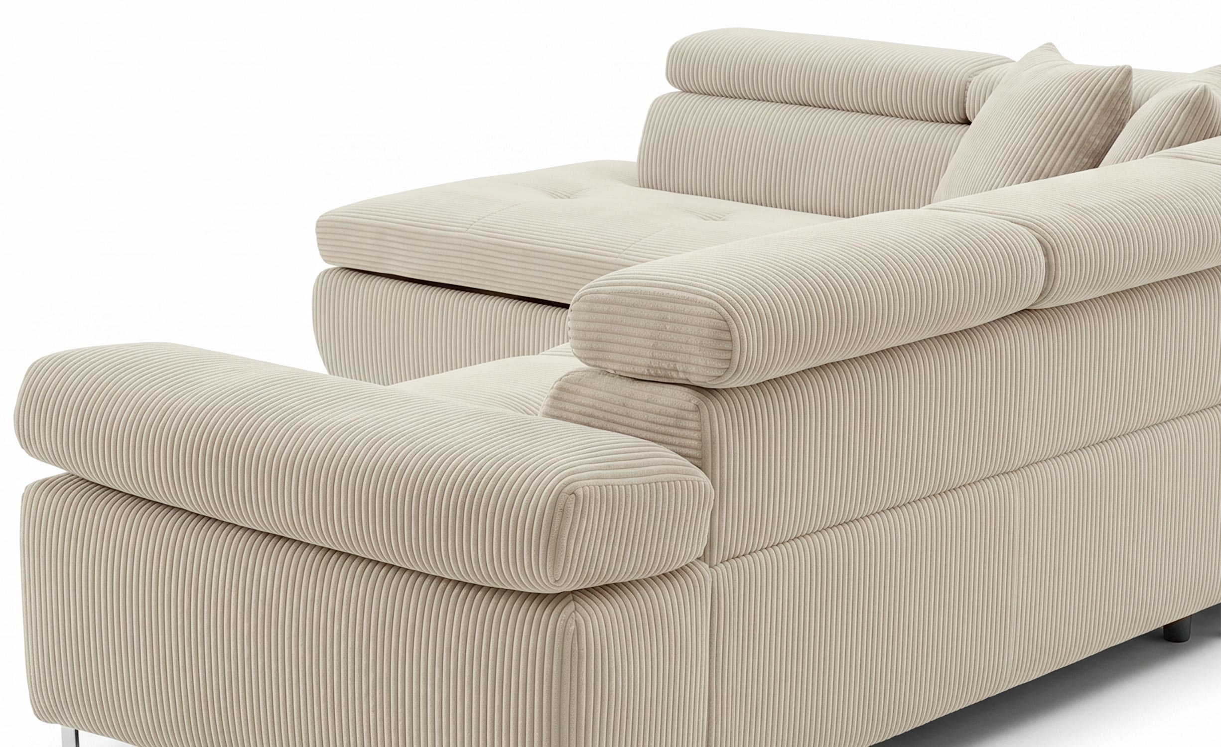 Canapé d'angle convertible Antoni avec têtières relevables angle à gauche Velours côtelé Beige