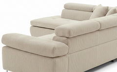 Canapé d'angle convertible Antoni avec têtières relevables angle à gauche Velours côtelé Beige