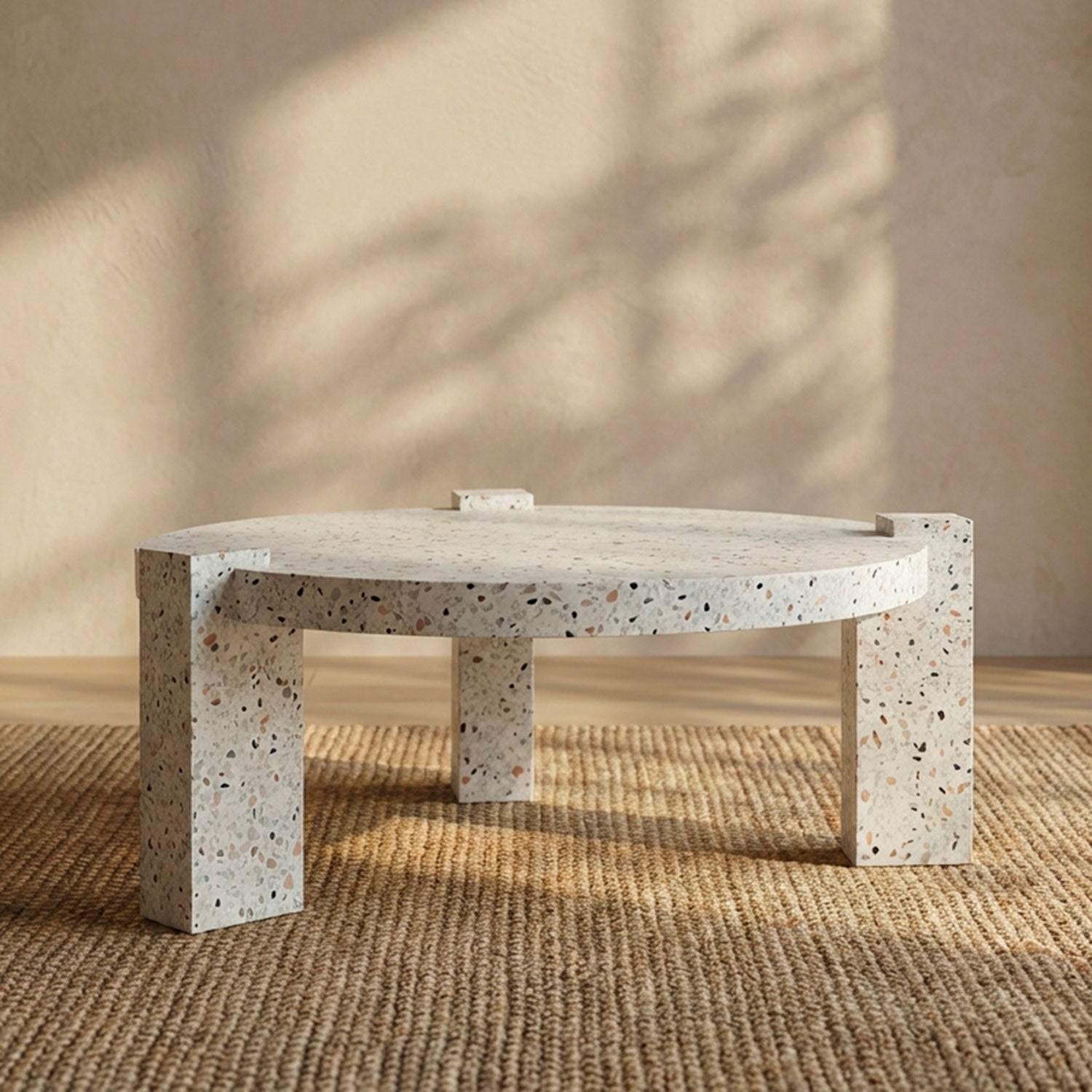 Table basse ronde moderne Titouan D84cm Effet Terrazzo