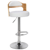 Ensemble de 6 chaises de bar pivotantes en chêne clair et simili cuir blanc