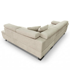 Canapé d'angle convertible Antoni avec têtières relevables angle à droite Velours côtelé Beige