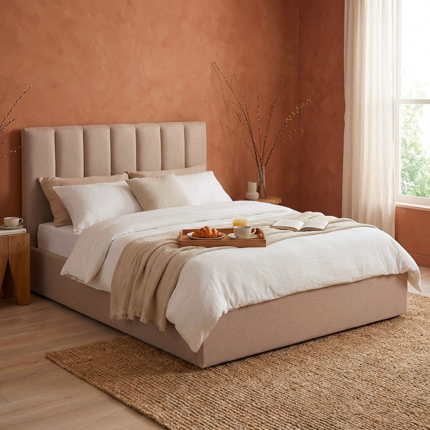 Pack Lit-coffre Songe + Matelas Bedream 140x190cm Tissu Beige