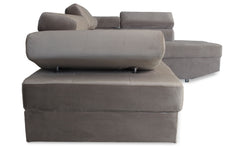 Sofá esquinero convertible Boldie de terciopelo topo