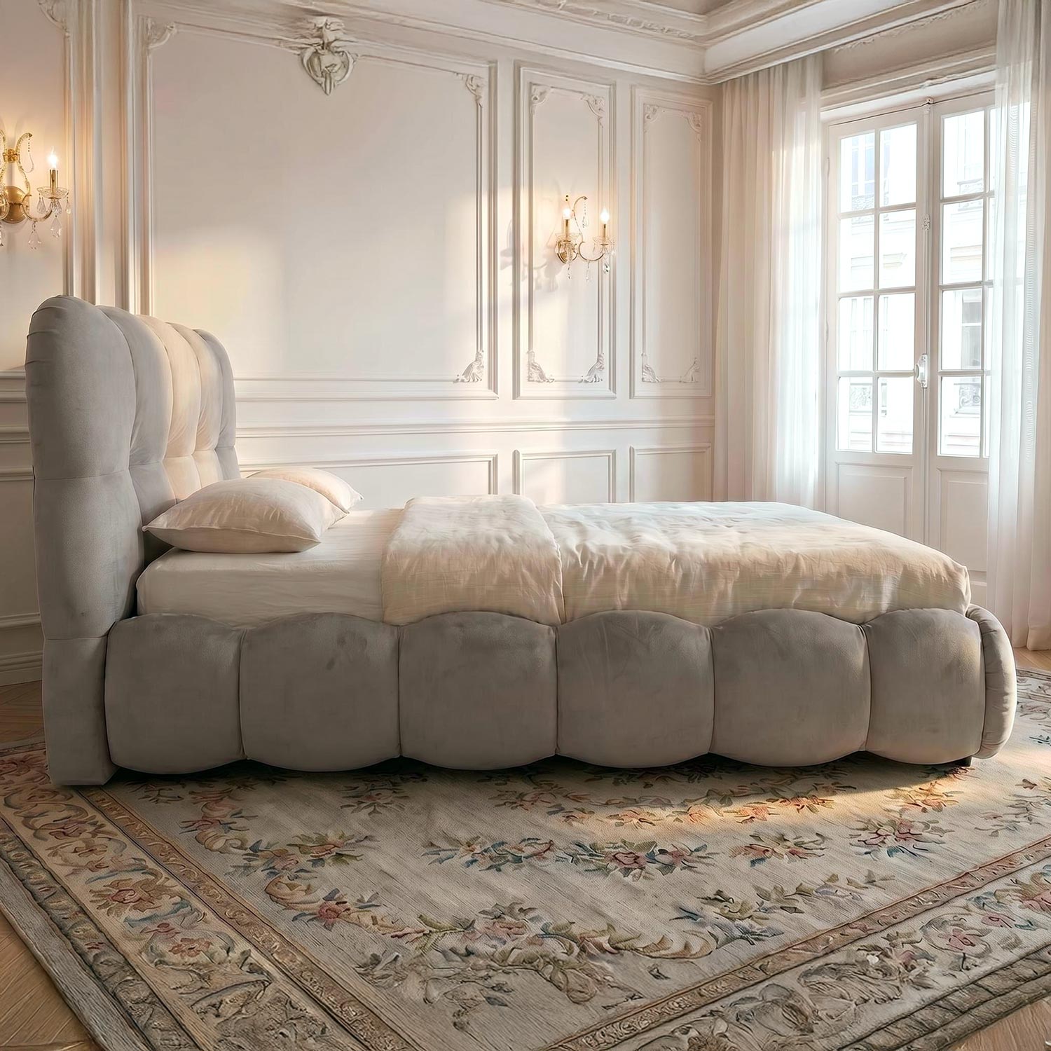 Lit-coffre design boule Bilbola avec sommier relevable 140x200cm Velours Gris