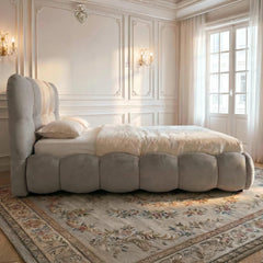 Lit-coffre design boule Bilbola avec sommier relevable 140x200cm Velours Gris