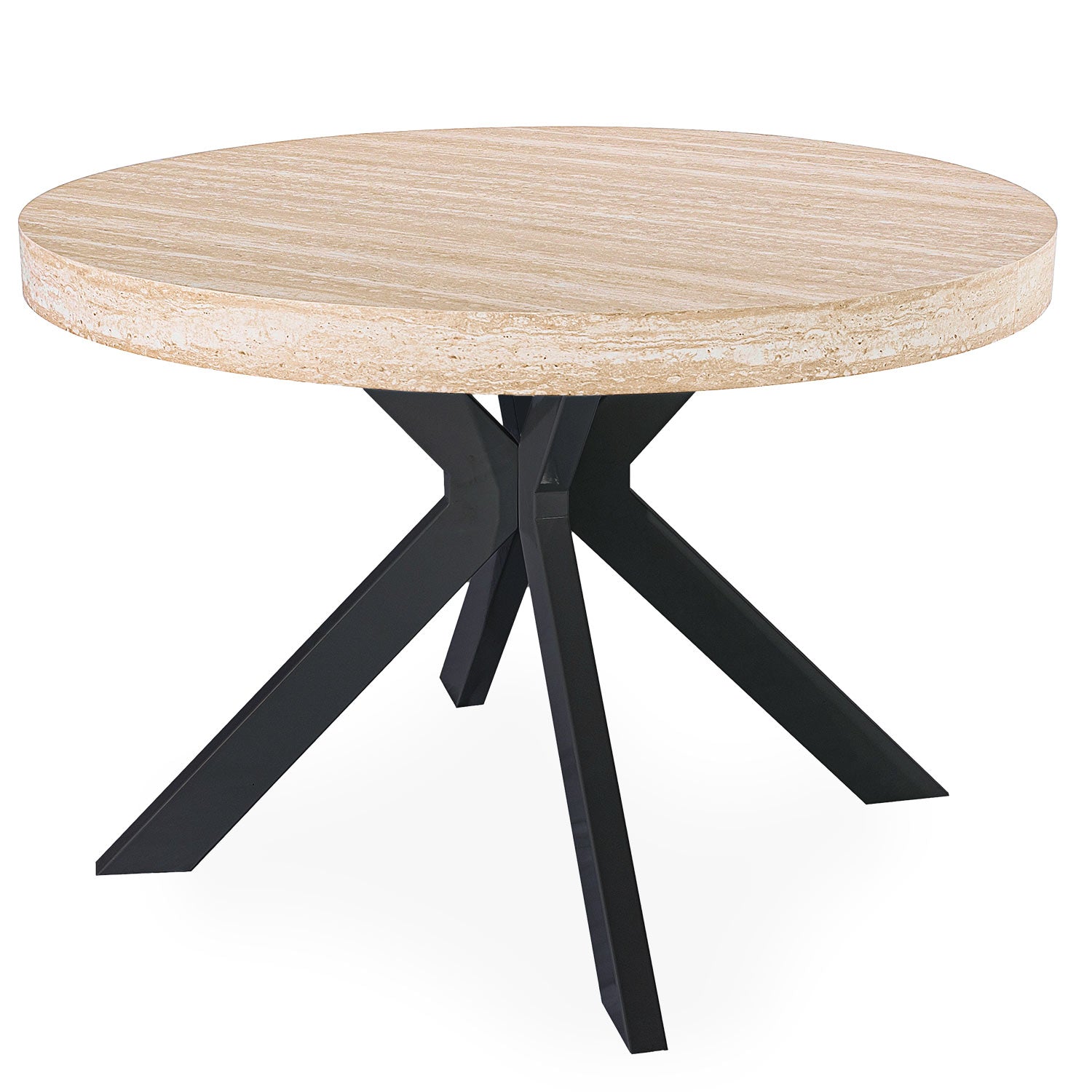 Table ronde extensible 110-260cm Myriade Effet travertin Beige et Noir