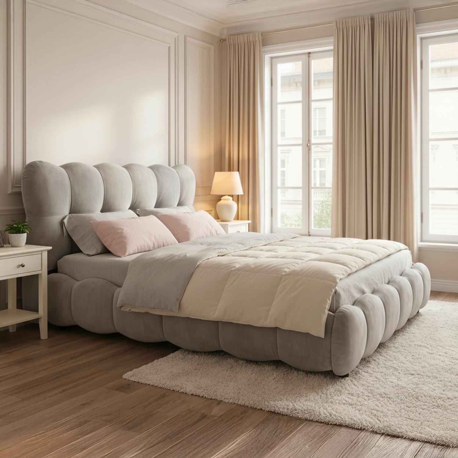 Lit-coffre design boule Bilbola avec sommier relevable 180x200cm Velours Gris