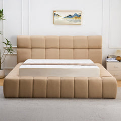 Cama canapé Carita 140x190 cm con bordes acolchados de tela beige