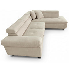 Canapé d'angle convertible Antoni avec têtières relevables angle à droite Velours côtelé Beige