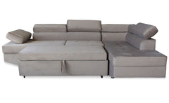 Sofá esquinero convertible Boldie de terciopelo topo