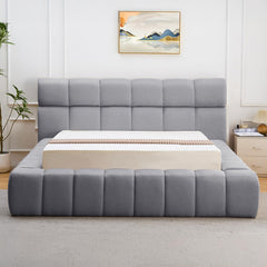 Lit-coffre Carita avec rebords matelassés 140x190cm tissu gris foncé