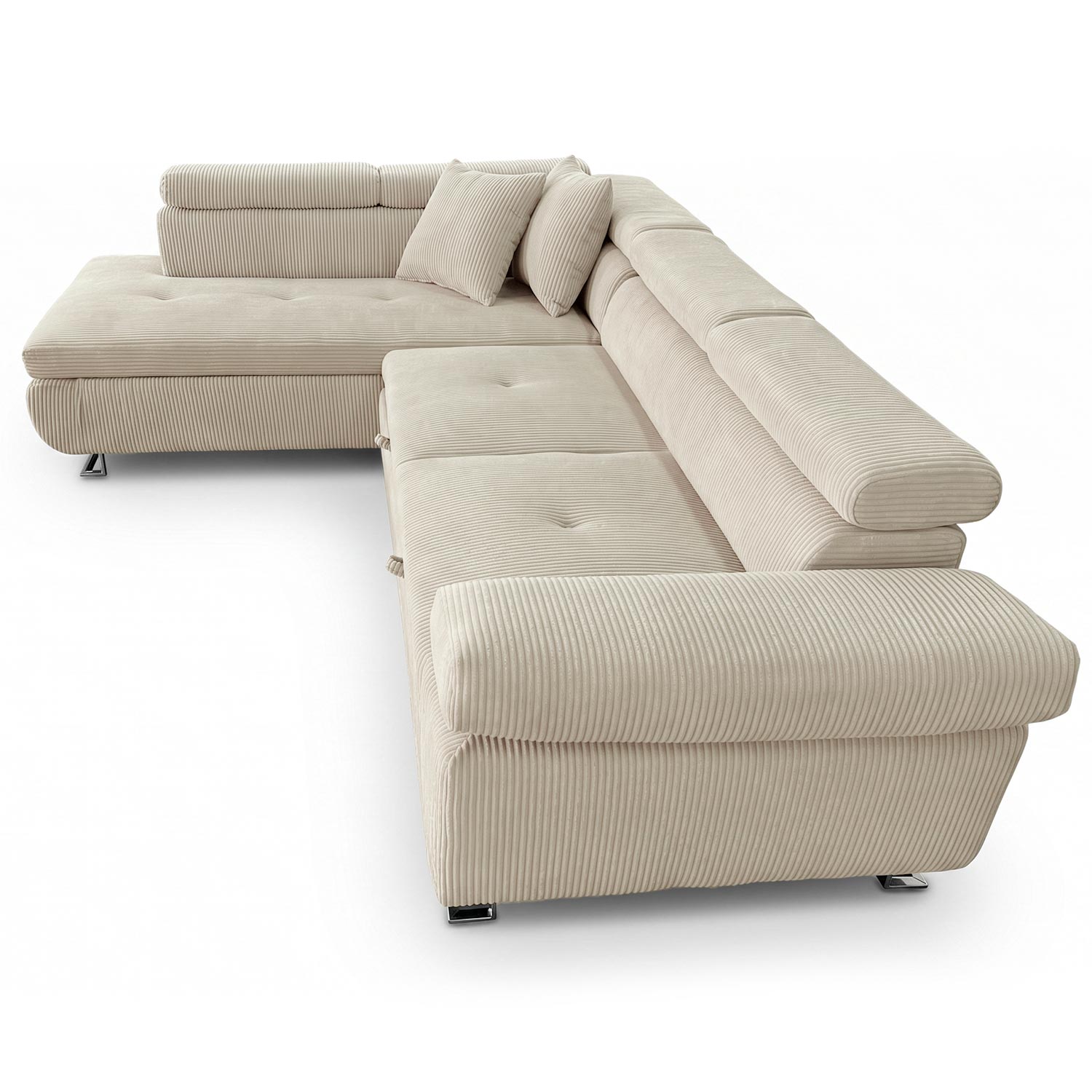 Canapé d'angle convertible Antoni avec têtières relevables angle à gauche Velours côtelé Beige