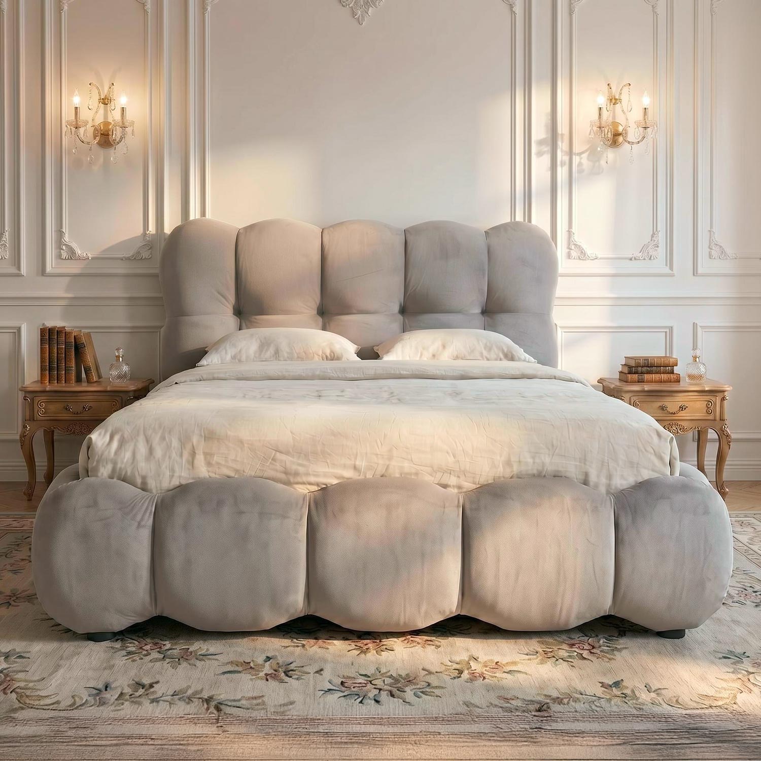 Lit-coffre design boule Bilbola avec sommier relevable 140x200cm Velours Gris