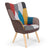 Sillón escandinavo de tela multicolor con respaldo capitoné