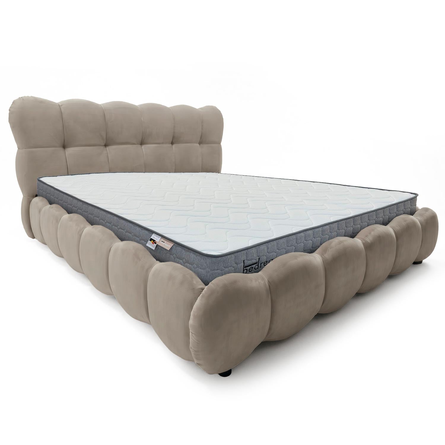 Pack Lit-coffre design boule Bilbola + Matelas Bedream 180x200cm Velours Taupe