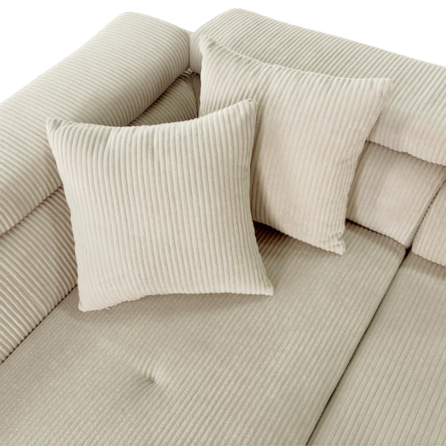 Canapé d'angle convertible Antoni avec têtières relevables angle à gauche Velours côtelé Beige