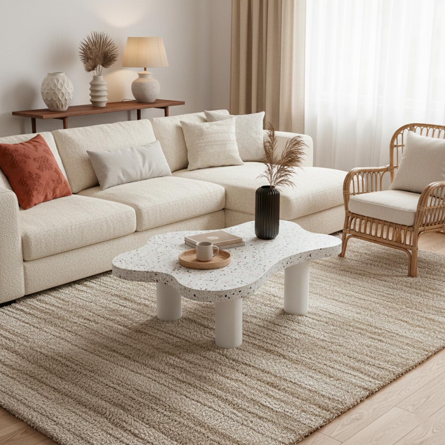 Table basse forme nuage 69x100cm Lagoon Effet Terrazzo