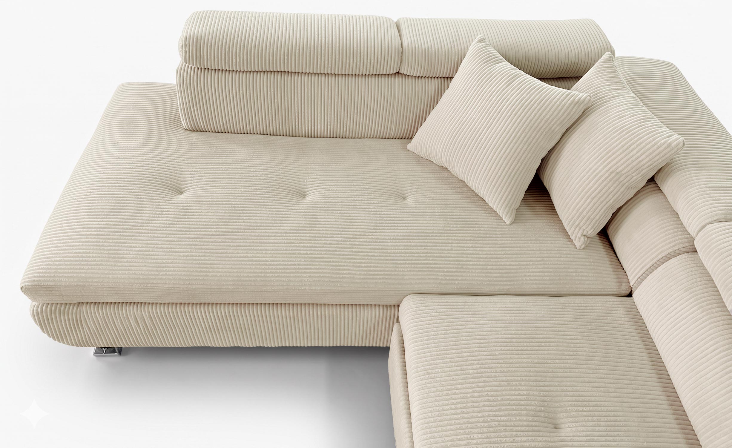 Canapé d'angle convertible Antoni avec têtières relevables angle à gauche Velours côtelé Beige