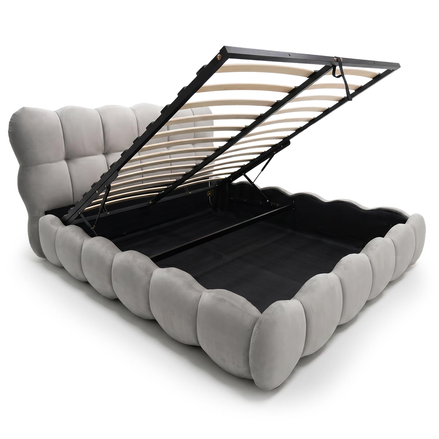 Pack Lit-coffre design boule Bilbola + Matelas Bedream 160x200cm Velours Gris