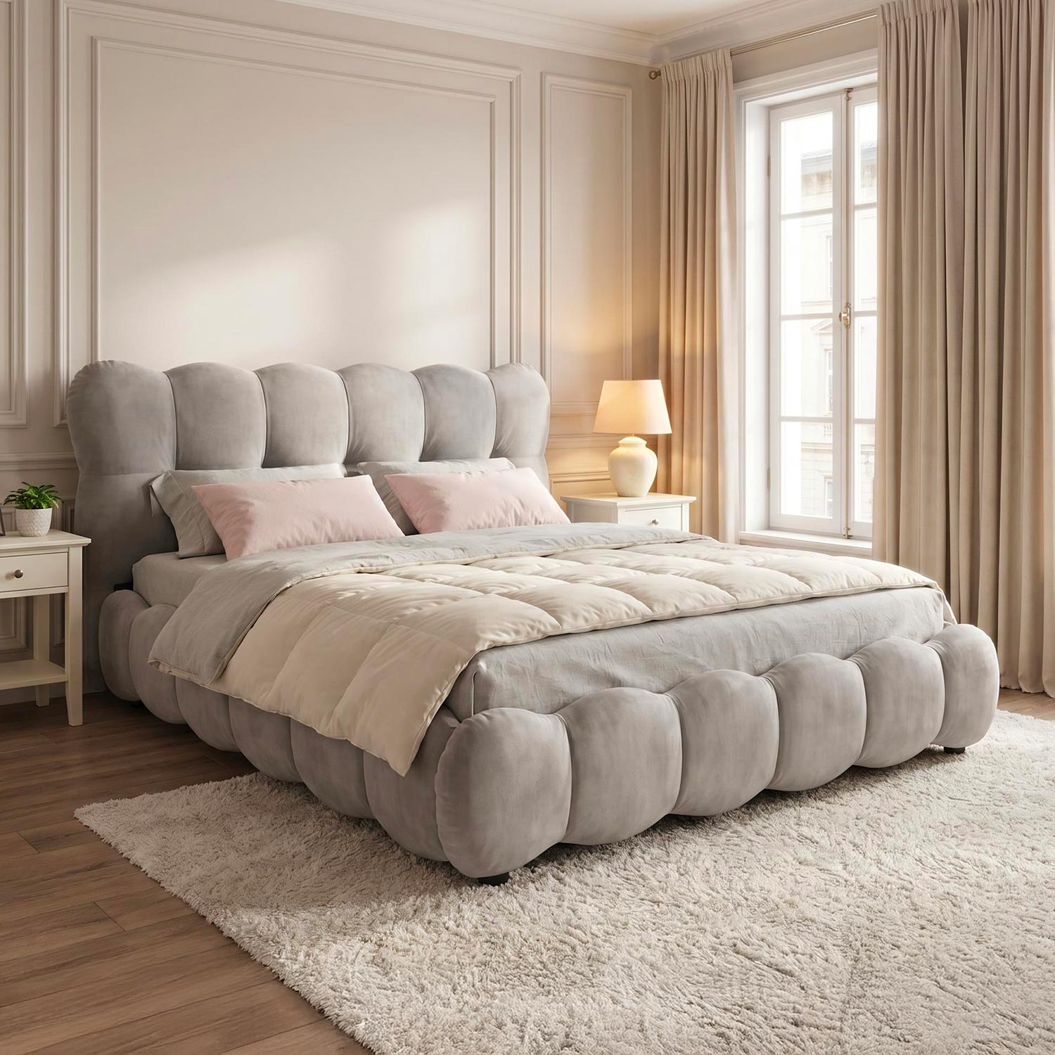 Lit-coffre design boule Bilbola avec sommier relevable 180x200cm Velours Gris