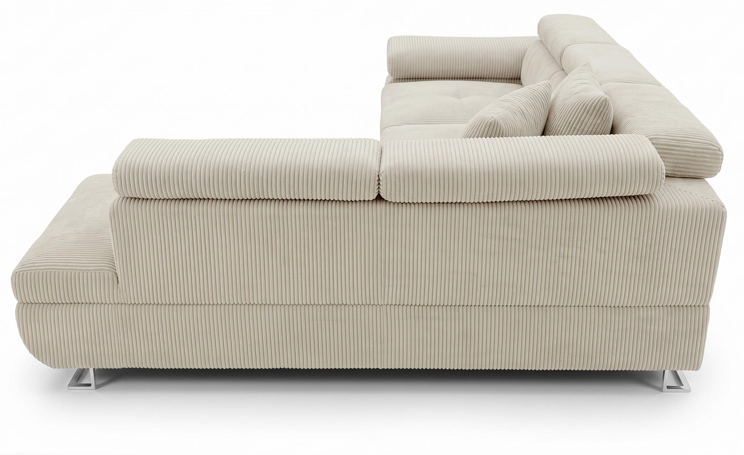 Canapé d'angle convertible Antoni avec têtières relevables angle à droite Velours côtelé Beige