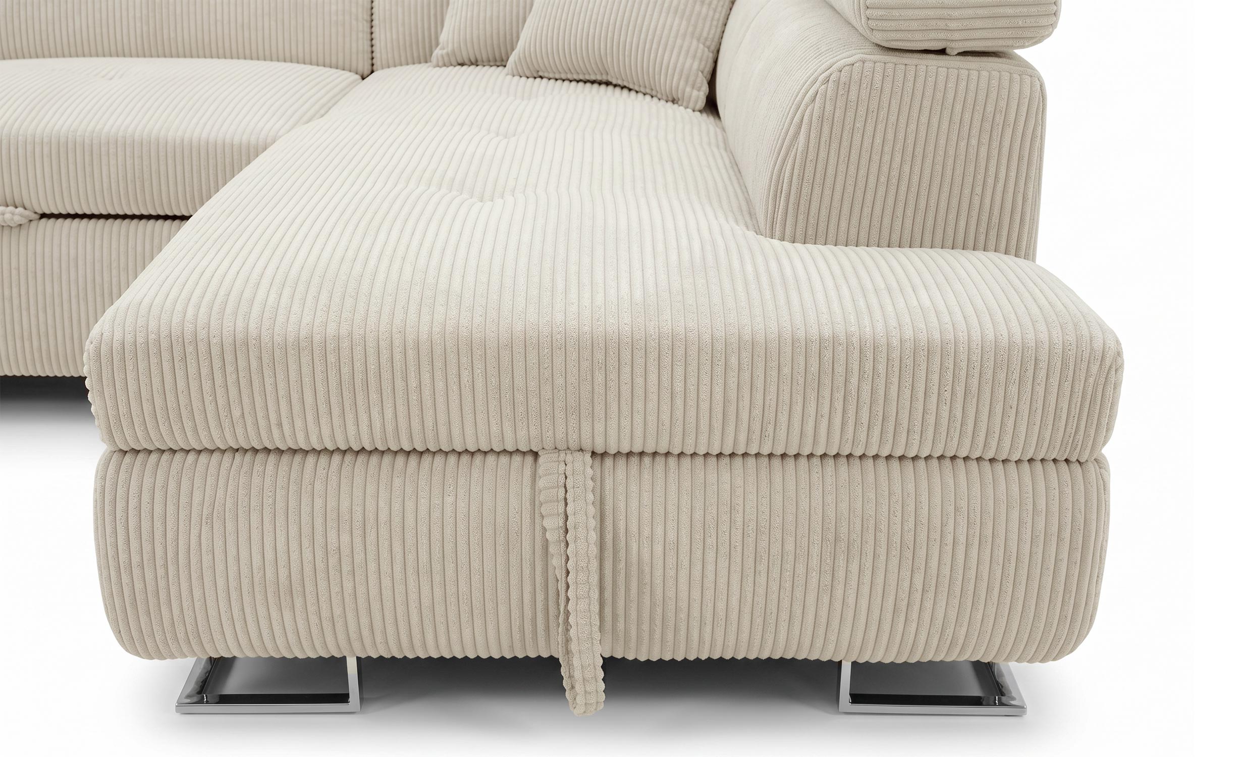 Canapé d'angle convertible Antoni avec têtières relevables angle à droite Velours côtelé Beige
