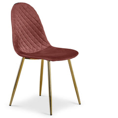 Juego de 8 sillas Atona acolchadas patas oro terciopelo rosa