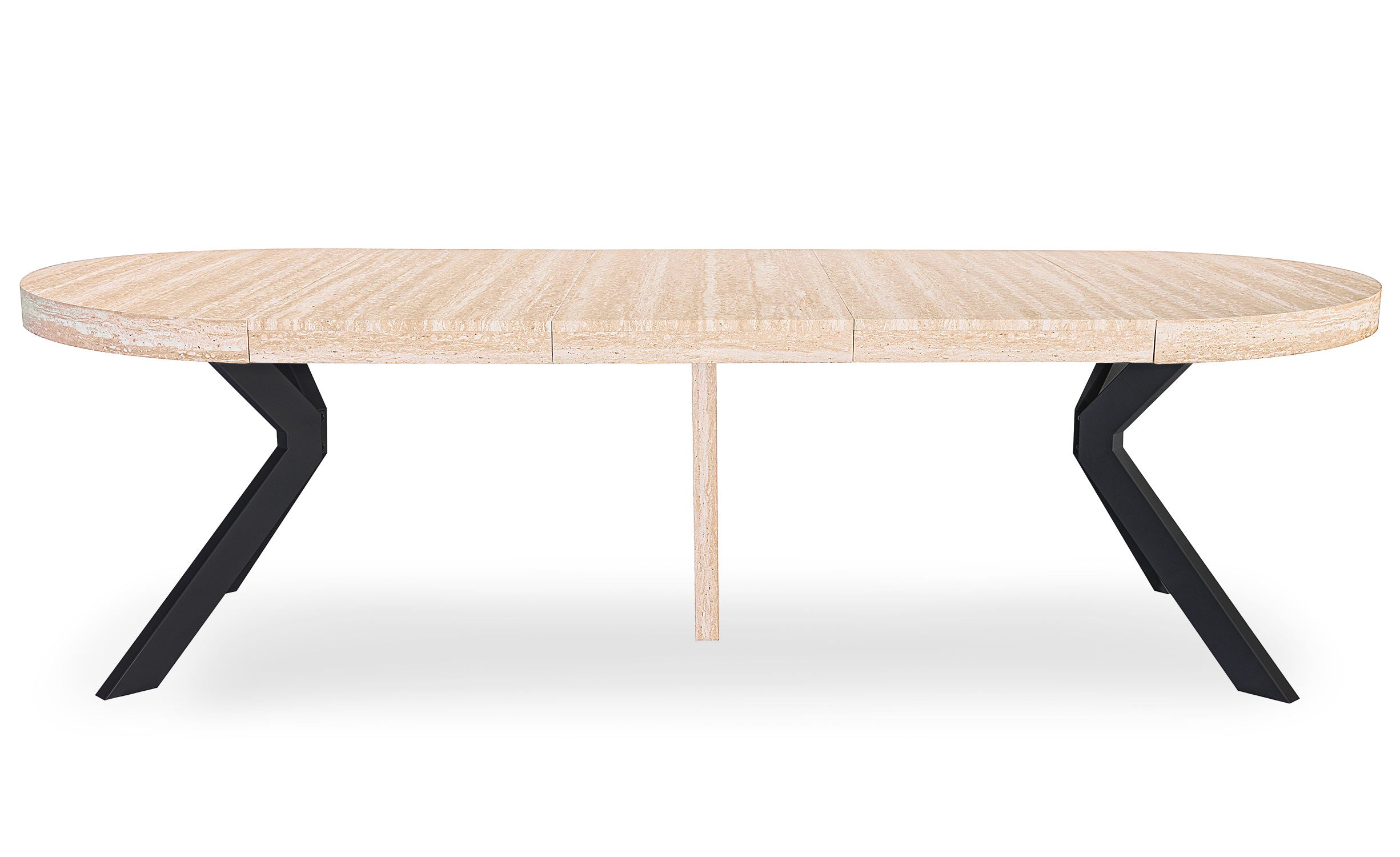 Table ronde extensible 110-260cm Myriade Effet travertin Beige et Noir