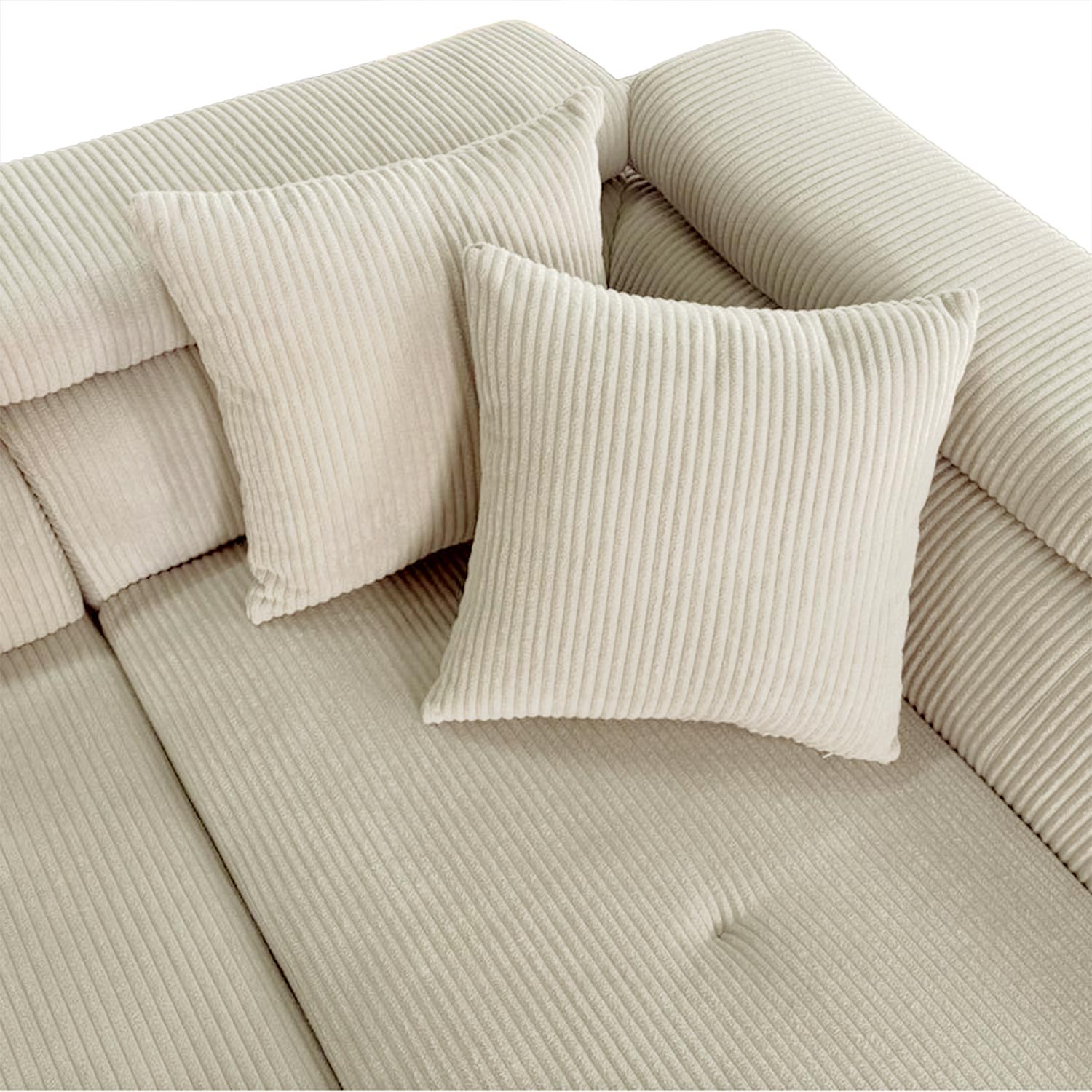 Canapé d'angle convertible Antoni avec têtières relevables angle à droite Velours côtelé Beige