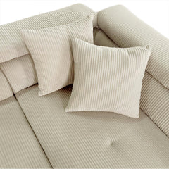 Canapé d'angle convertible Antoni avec têtières relevables angle à droite Velours côtelé Beige