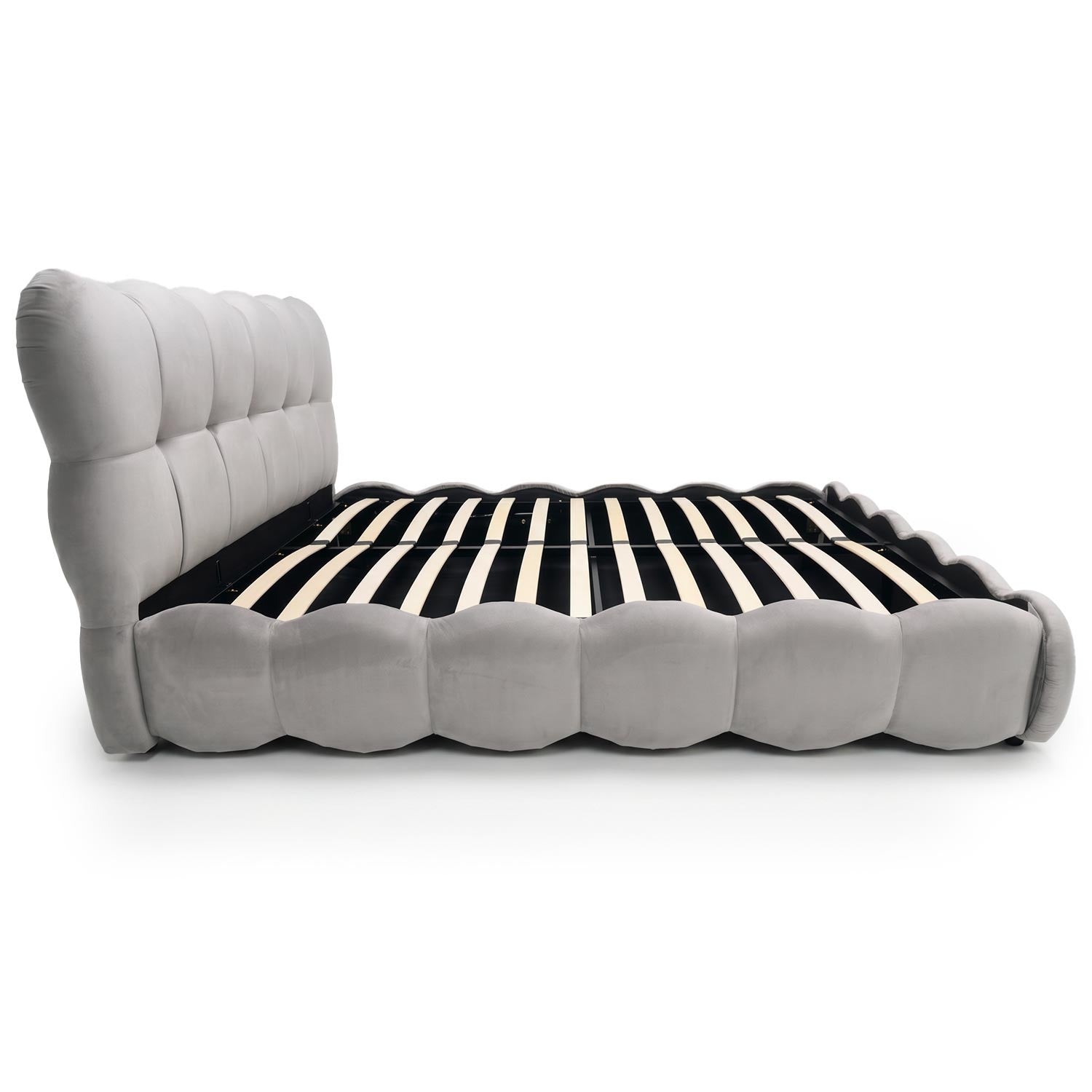 Pack Lit-coffre design boule Bilbola + Matelas Bedream 160x200cm Velours Gris