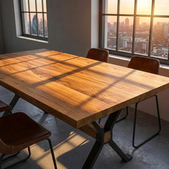 Table à manger rectangulaire style industriel 150cm Rustica Bois de manguier et Métal Noir