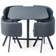 Mesa y 4 sillas grises de tela con estructura de metal negro
