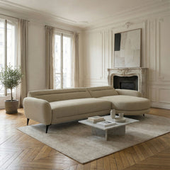 Canapé d'angle convertible avec méridienne arrondie Milord Tissu texturé taupe
