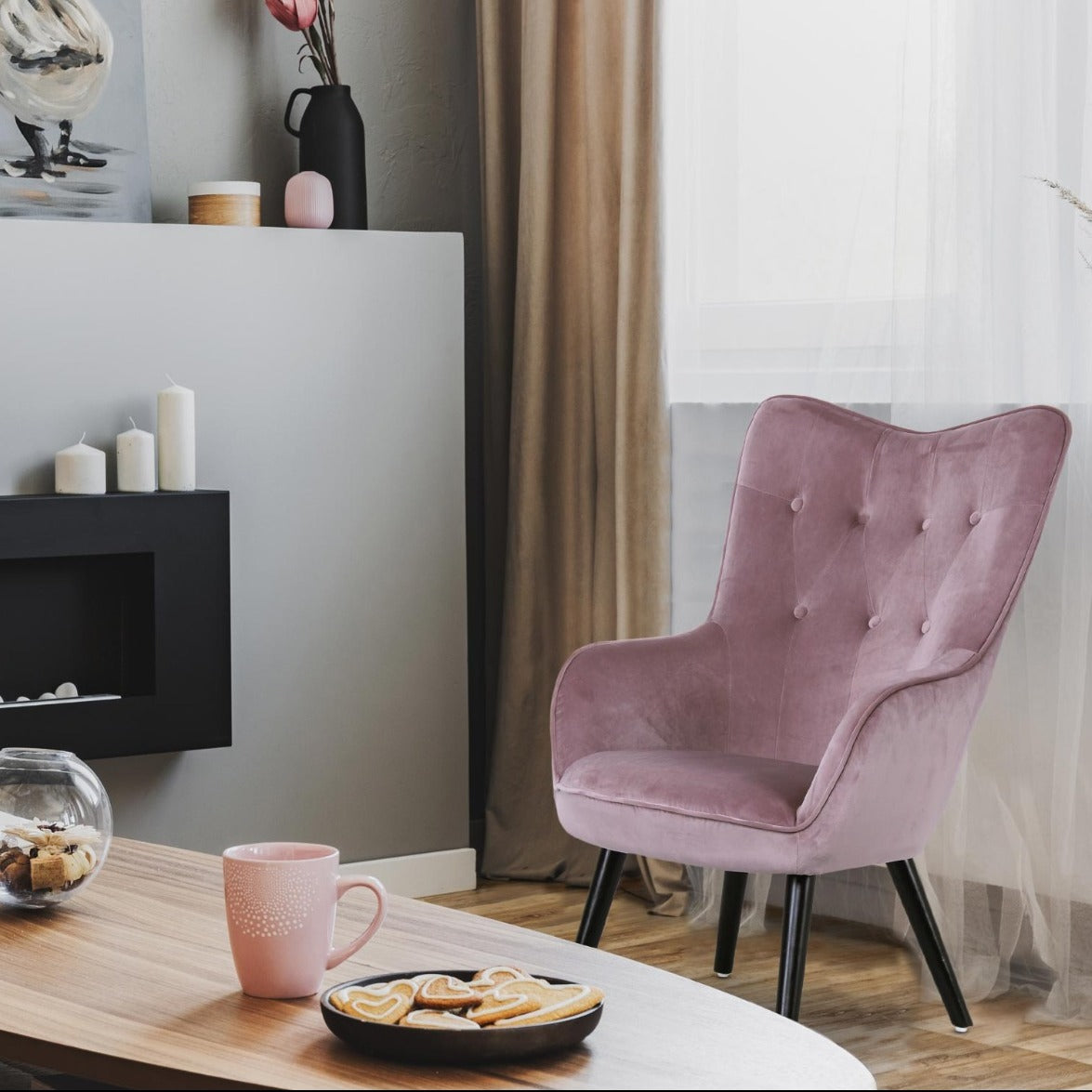 Fauteuil scandinave Klarys velours Rose